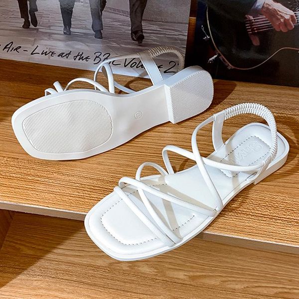 

sandals 2021 gladiator narrow band women summer flats ladies soft sole casual shoes white black female slip on open toe