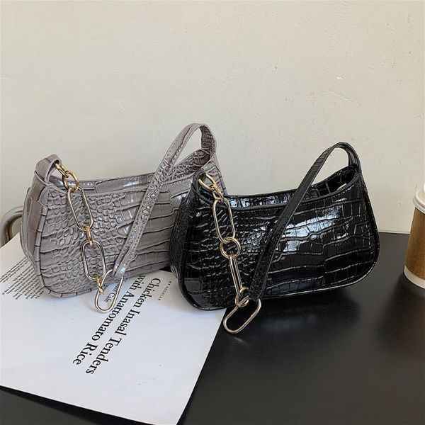 

evening bags exquisite women's bag alligator pattern leather shoulder female small underarm shopping chain solid color shopper purse