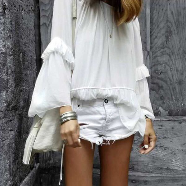 

women's blouses & shirts blouses stylish solid ruffle spring blouse casual puff sleeve blusas female high waist plus size ch rddg, White