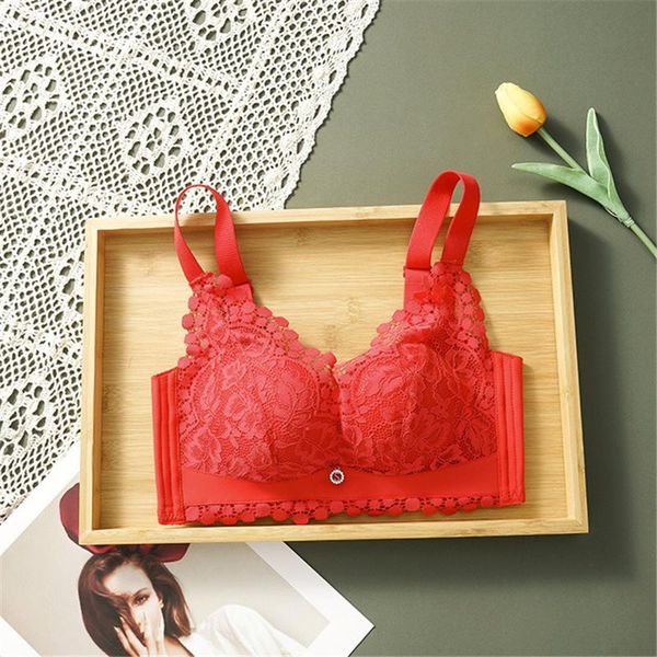 

bras women's charming bra support gather side close take in the milk comfortable natural latex without steel ring fp027, Red;black