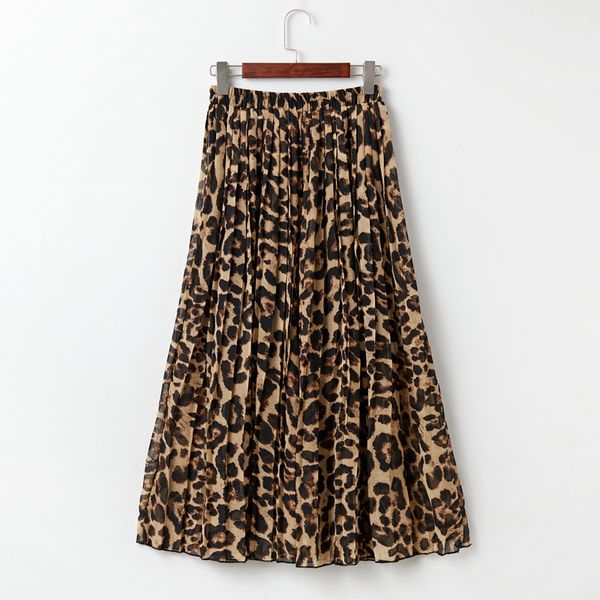 

womens leopard skirt summer autumn boho beach chiffon pleated skirt womens casual blue red green vintage a-line long maxi skirt, Black