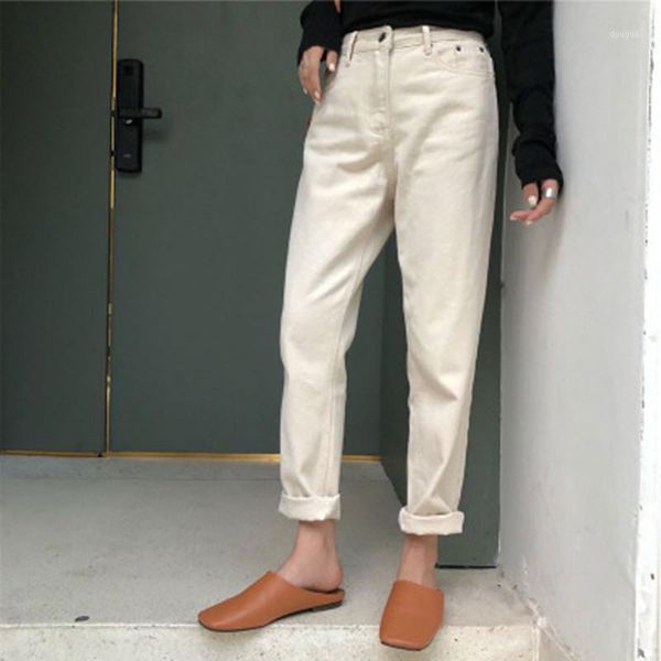 

women's pants & capris 2021 spring and autumn han high waist straight wide leg apricot white jeans female rb318, Black;white