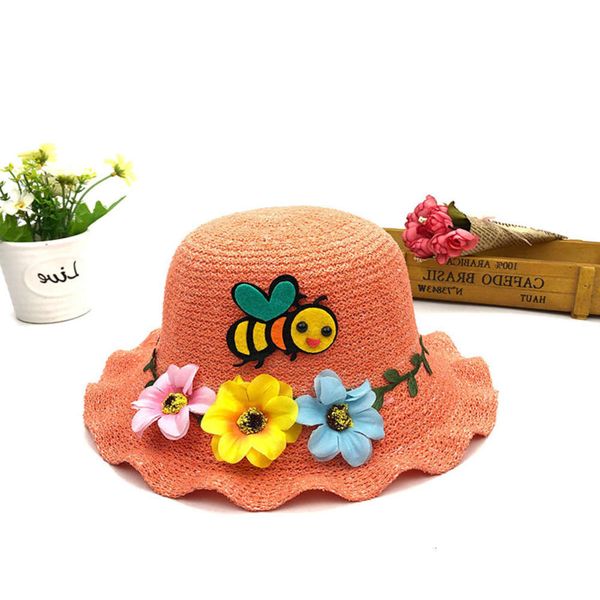 

children's bee wave edge straw summer baby cartoon sunshade fisherman's boys and girls outdoor sunscreen sun hat, Yellow
