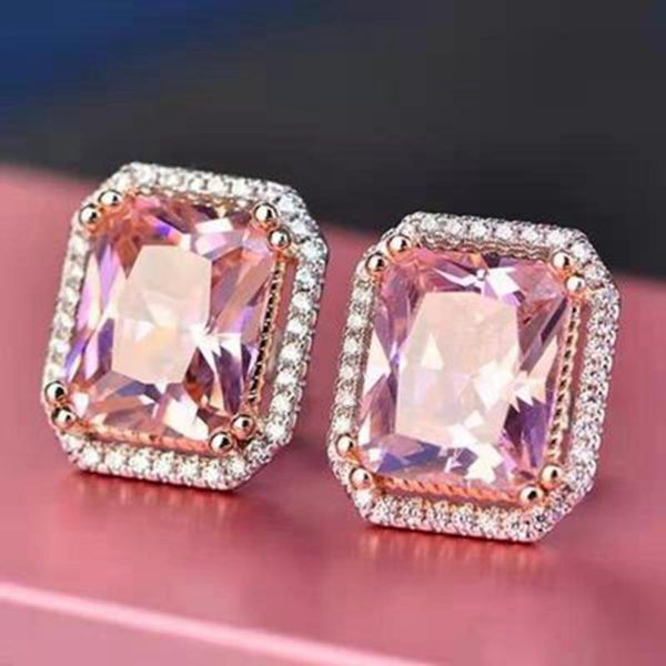 

stud fashion luxury big square zircon pink earing earrings for women girl party gift jewelry, Golden;silver