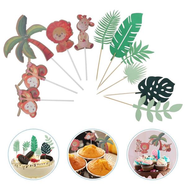 

sets hawaii style leaves cake ers coconut palm lion animals picks greeting cards