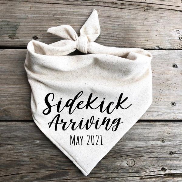 

dog apparel personalised date pregnancy announcement sidekick arriving bandana baby to dad father grandparents family
