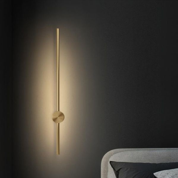 

wall lamp minimalist long bedroom bedside modern nordic copper light luxury living room wiring rechargeable