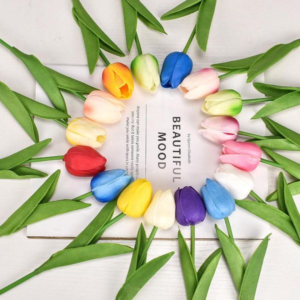 

decorative flowers & wreaths artificial flower tulip wedding mini pu head plastic party plant feel home desk living room house decoration