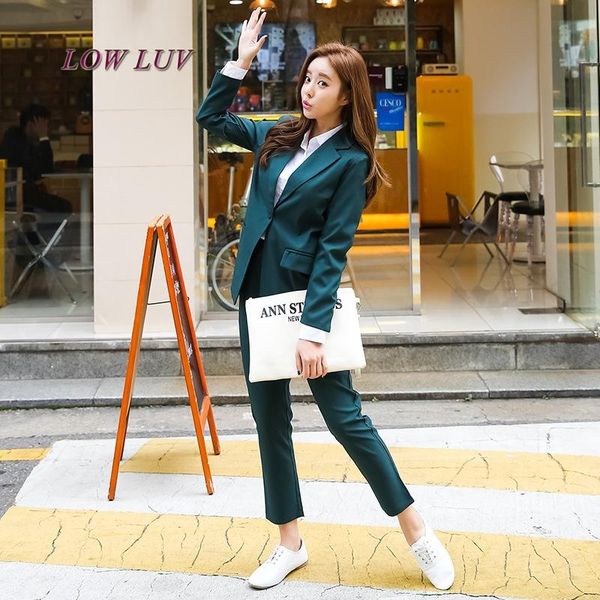

spot 2021 pure simple boy friend jacket pants dark green elegant high end attractive female two pcs women suit al187 women's piece, White