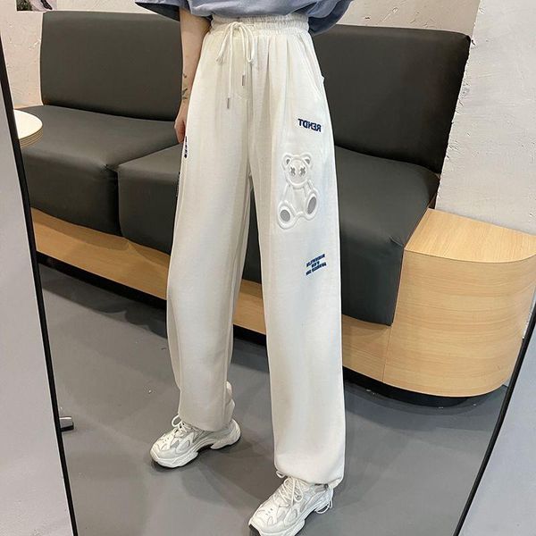 

women's pants & capris bear cargo women korean version loose high waist wide leg tracksuit harun bunched feet 2021 fall fashion, Black;white
