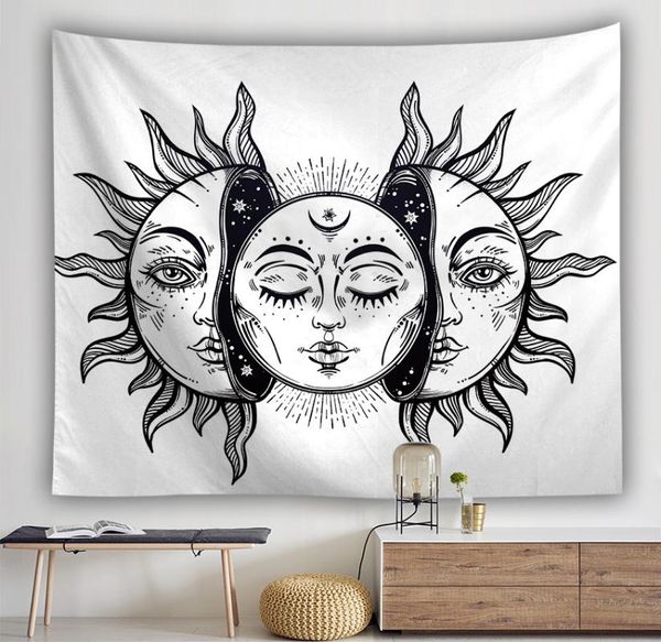 

tapestries white black sun moon face tapestry wall hanging mandala witchcraft gothic bohemian decor dorm hippie art