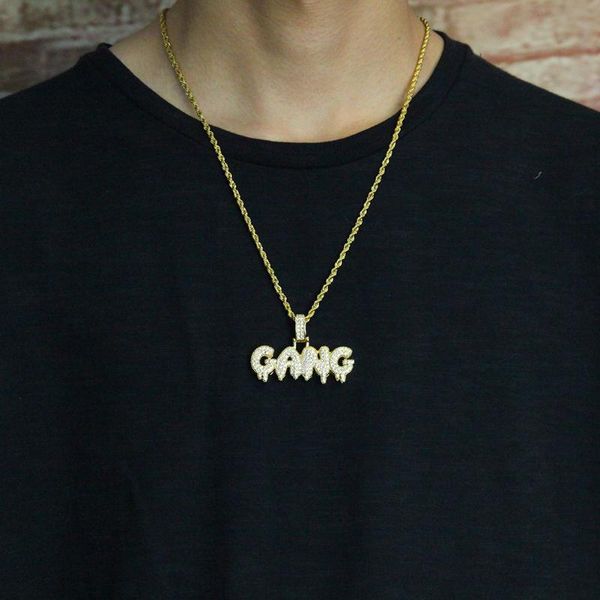 

bangle hip hop water drop zircon letter pendant, Black