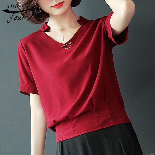 

women's blouses & shirts 2021 women short sleeve blue chiffon clothing shirt plus size v-neck feminine blusas d632 30, White