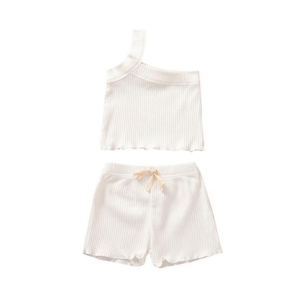 

clothing sets infant summer born baby girls ribbed knitted sleeveless vest +shorts pants cotton tracksuits outfits, White