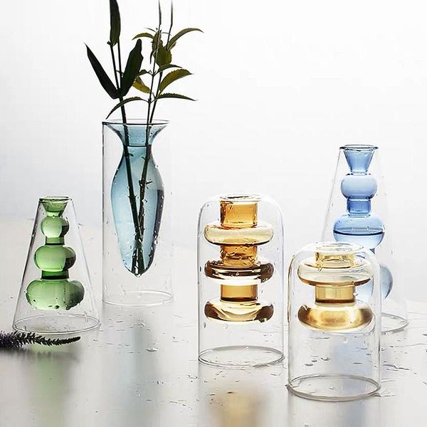 

vases nordic color transparent glass vase home living room creative fashionable ornaments dried flower decor
