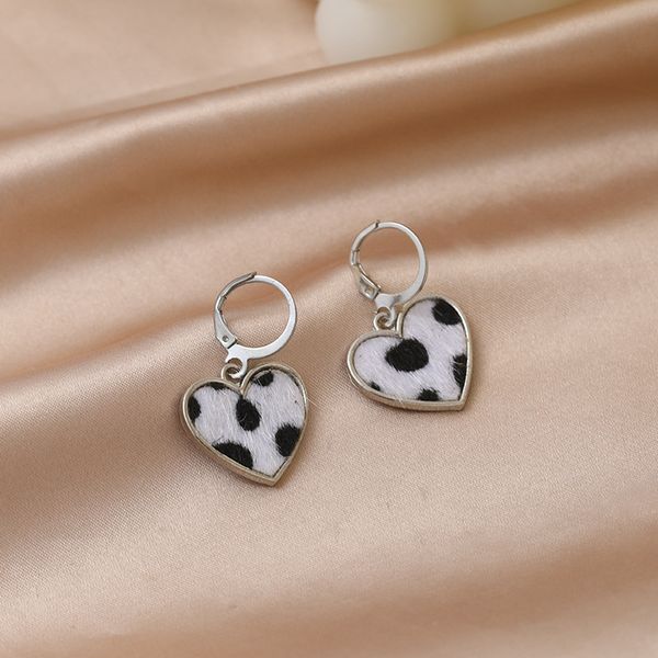 

s2687 fashion jewelry leopard heart earrings small exquisite milk cow dots dangle earrings, Golden;silver