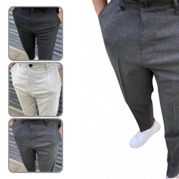 

men's pants casual gorgeous anti-shrink male autumn business trousers button for meeting, Black
