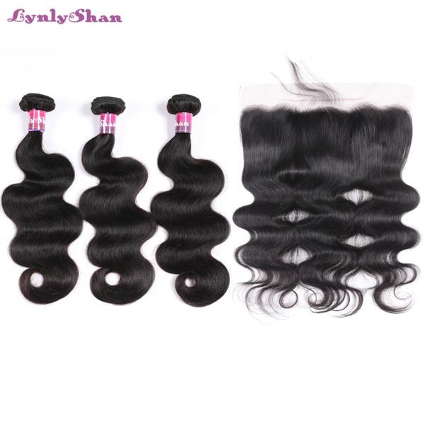 

human hair bulks lynlyshan brazilian body wave 3 bundles with lace frontal natural colour remy 13x5, Black