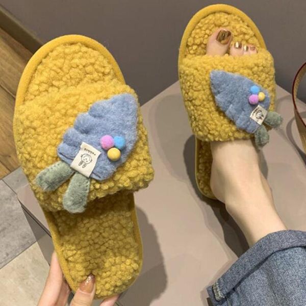 

women furry home warm slippers winter 2021 fashion casual shoes indoor non-slip cute cartoons ladies xx 629, Black