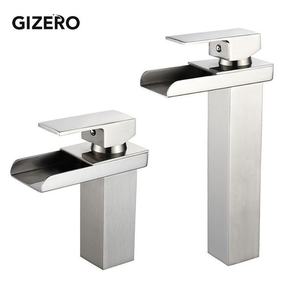 

bathroom sink faucets gizero waterfall faucet and cold mixer brushed deck mounted washbasin vessel taps zr727