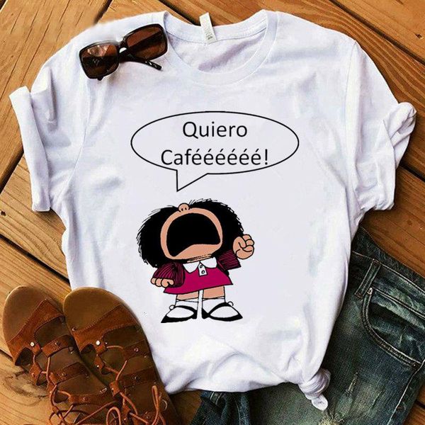 

women's t-shirt mafalda or quiero cafe printed women t shirts harajuku female tshirts clothing camisas mujer girls tee, White