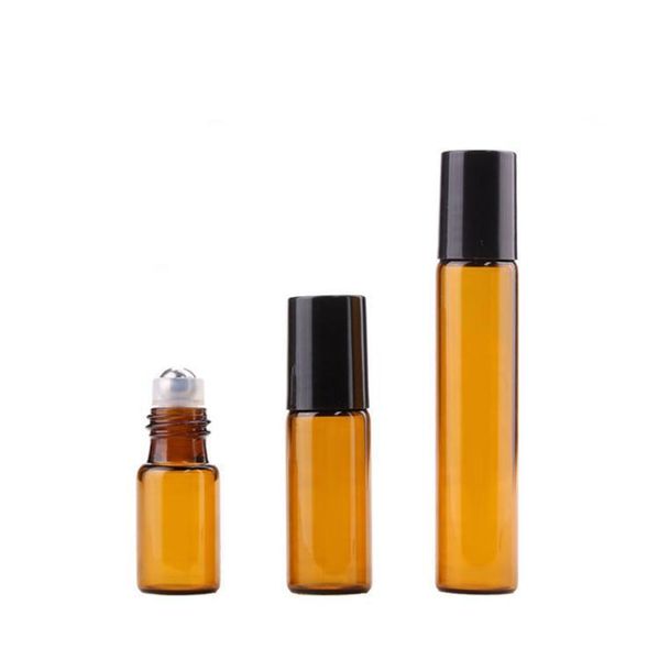 Refillable Amber 3ML 5 мл 10 мл Roll на бутылках для ароматных парфюмерных эфирных масляных бутылок со стальным металлическим роликовым шариком