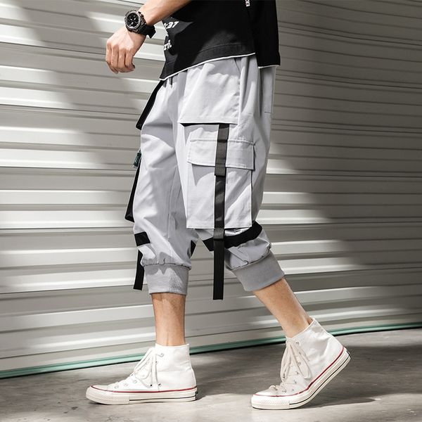 

men's pants hip hop calf-length pant cargo summer ribbon streetwear short joggers designer 3/4 capri wg891 jjsj, Black