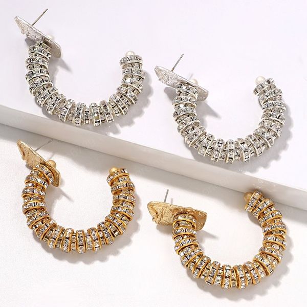 

charm trendy crystal geometric metal statement dangle earring for women retro gold color stud earrings jewelry, Silver