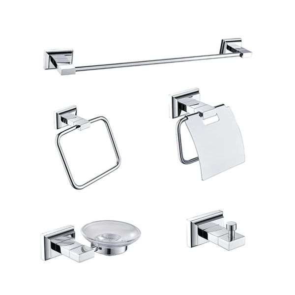 

bathroom hardware set 5 pcs chrome polish bathrobe hook towel rail bar rack shelf tissue paper holder accessories bath accessory