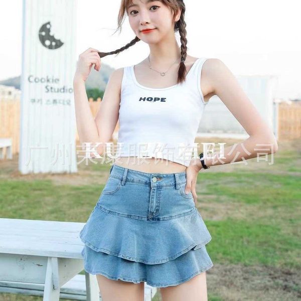 

women's short skirt, spicy girl denim high waisted puffy ruffle, and, Black