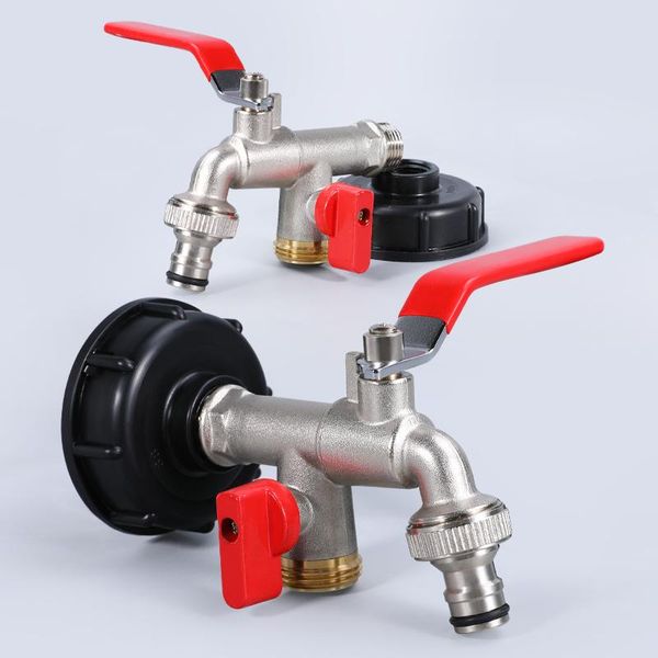 

watering equipments ibc tank cap faucet with brass tap 1/2" double outlet fitting home garden water connector adapter coarse thread