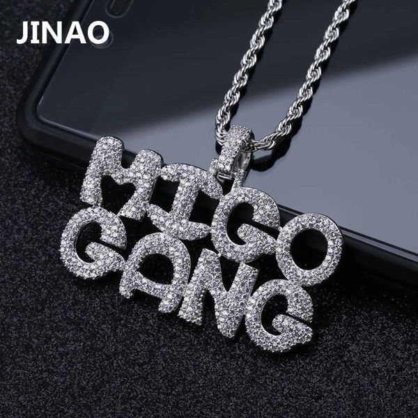 

pendant necklaces migo gang men's hip hop letter & jewelry iced out cubic zircon gold silver color necklace gifts