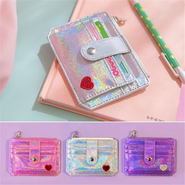 

card holders laser shining bag girls driver's license heart hasp id credit multi-card practical holder case business bags, Brown;gray