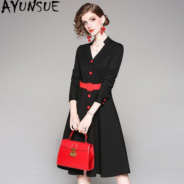 

casual dresses spring autumn dress 2021 vintage office black for women korean midi elegant clothes ladies vestidos my2421, Black;gray