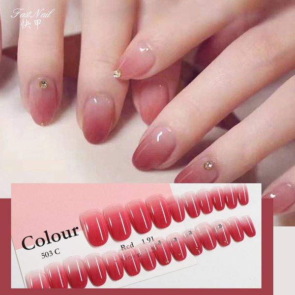 

false nails 24 pcs/box of removable nail pieces finished matte red flame pattern rhinestone short wear-resistant fake stickers, Red;gold