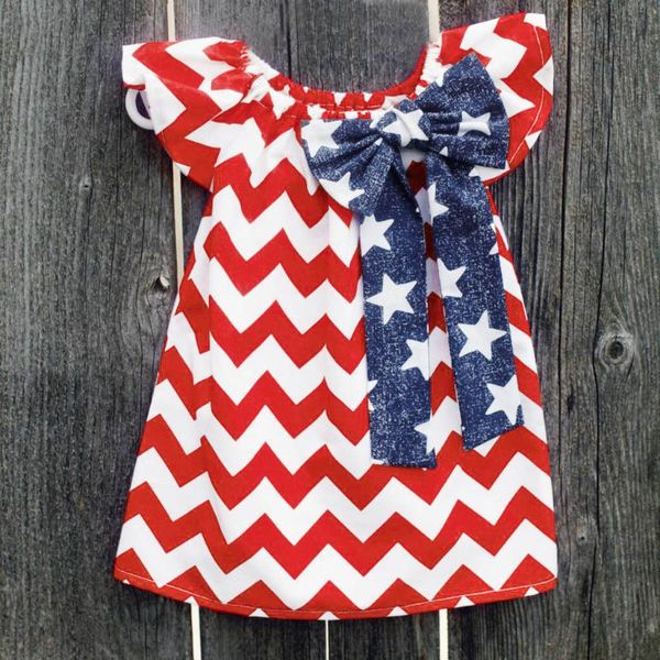 

girl's dresses girls toddler baby kids 4th of july star stripe dress casual bow princess summer child vestidos de verano, Red;yellow
