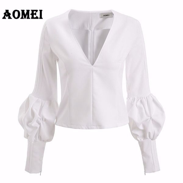 As mulheres caem ruched sopro de manga comprida blusa tops v pescoço para escritório senhora primavera peplum top algodão sexy casual camisa casual 210416