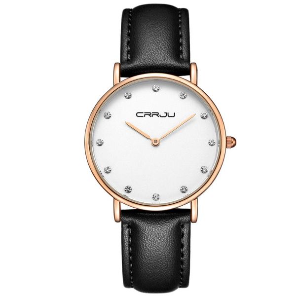 

wristwatches crrju women luxury rhinestone quartz watches lady ultra-thin fashion classical dress leather strap wristwatch relogio feminino, Slivery;brown