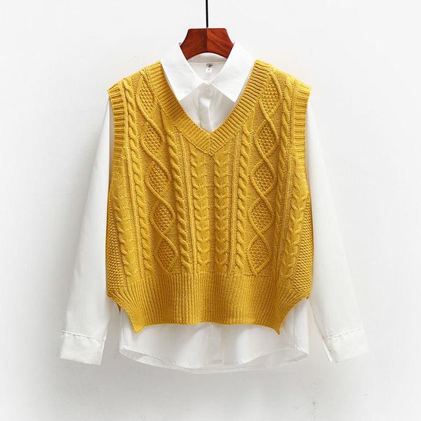 

women's sweaters knitted vest women autumn casual solid v-neck pullover sleeveless sweater fashion sweet female loose short waistcoat, White;black