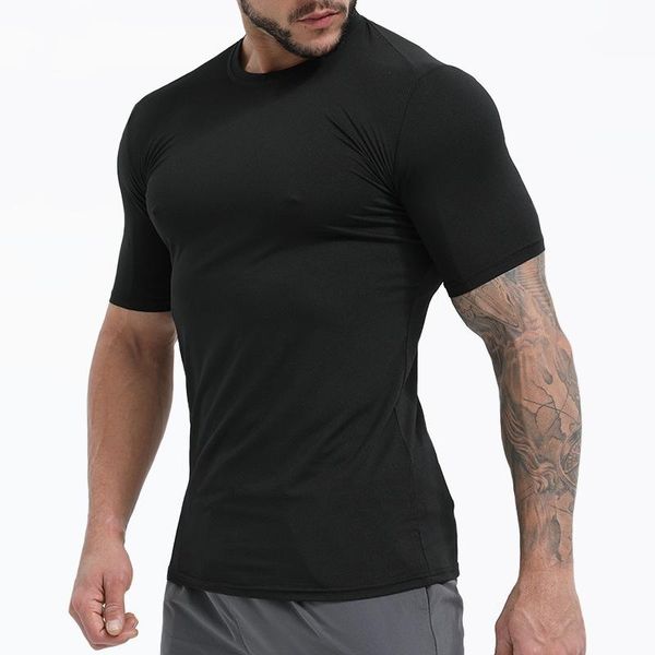 

gym running shirt sport t shirts mens short sleeve slim fit bodybuilding workout training tees quick dry fitness t-shirt jerseys, Black;blue
