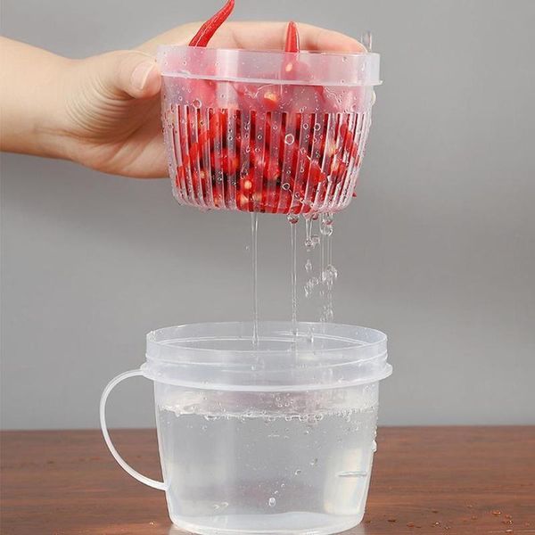 

storage bottles & jars multifunctional transparent plastic fresh-keeping drain box with handles onion ginger garlic filter bowl