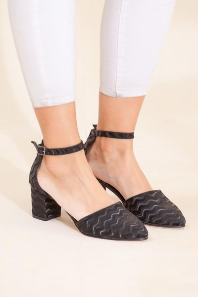 

sandals women black wave detail classic heels ankle lacing shoes swl-450