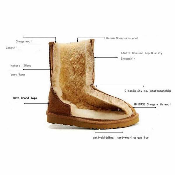 

boots sponge mice classic genuine cowhide leather snow 100% wool women warm winter shoes for large size 34-44, Black