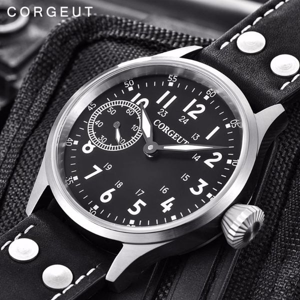 

wristwatches luxury sport male clock leather mechanical wristwatch 17 jewels hand winding 6497 st3600 sapphire crystal luminous watc, Slivery;brown
