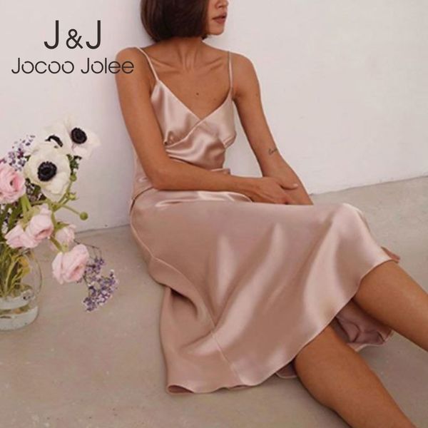 

summer women satin deep v neck dress casual solid straight pajamas party dress elegant spaghetti strap dress 210518, Black;gray