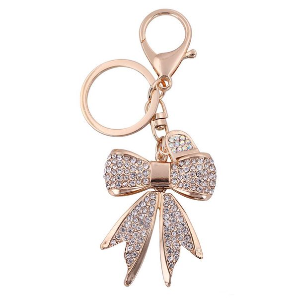 

elling dropshipping new arrival china product crystal bowknot shaped key chain keychains for girl gift, Slivery;golden