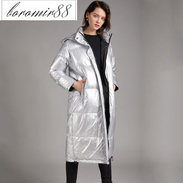 

2021 down jacket women's middle and long slim silver gray women, Black