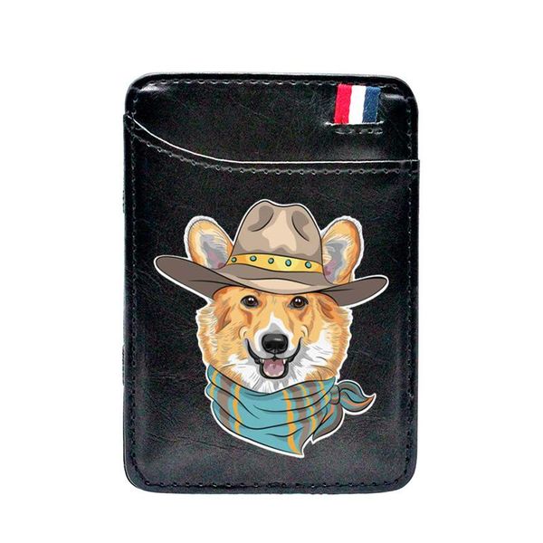 

card holders classic pet dog design digital printing leather magic wallets men women purse fashion short mini money clip, Brown;gray