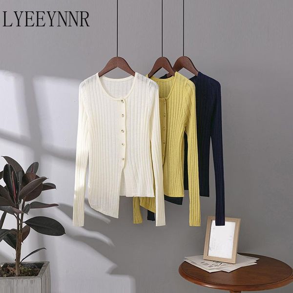 

women's knits & tees lyeeynnr arrival chic cardigan women v neck long sleeve asymmetric black single breasted casual loose knitwear fe, White