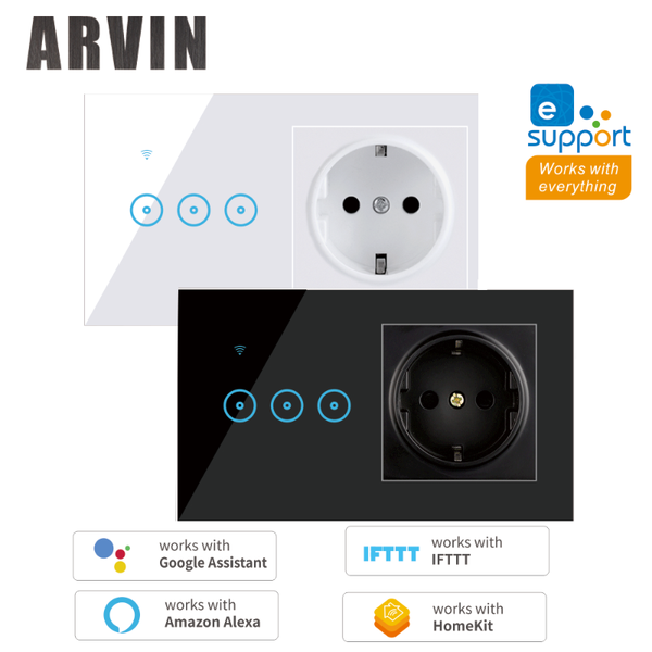 

smart home control arvin wifi touch switch 3 gang 1 way 2 with eu standard socket black white gold crystal glass panel switches backlight